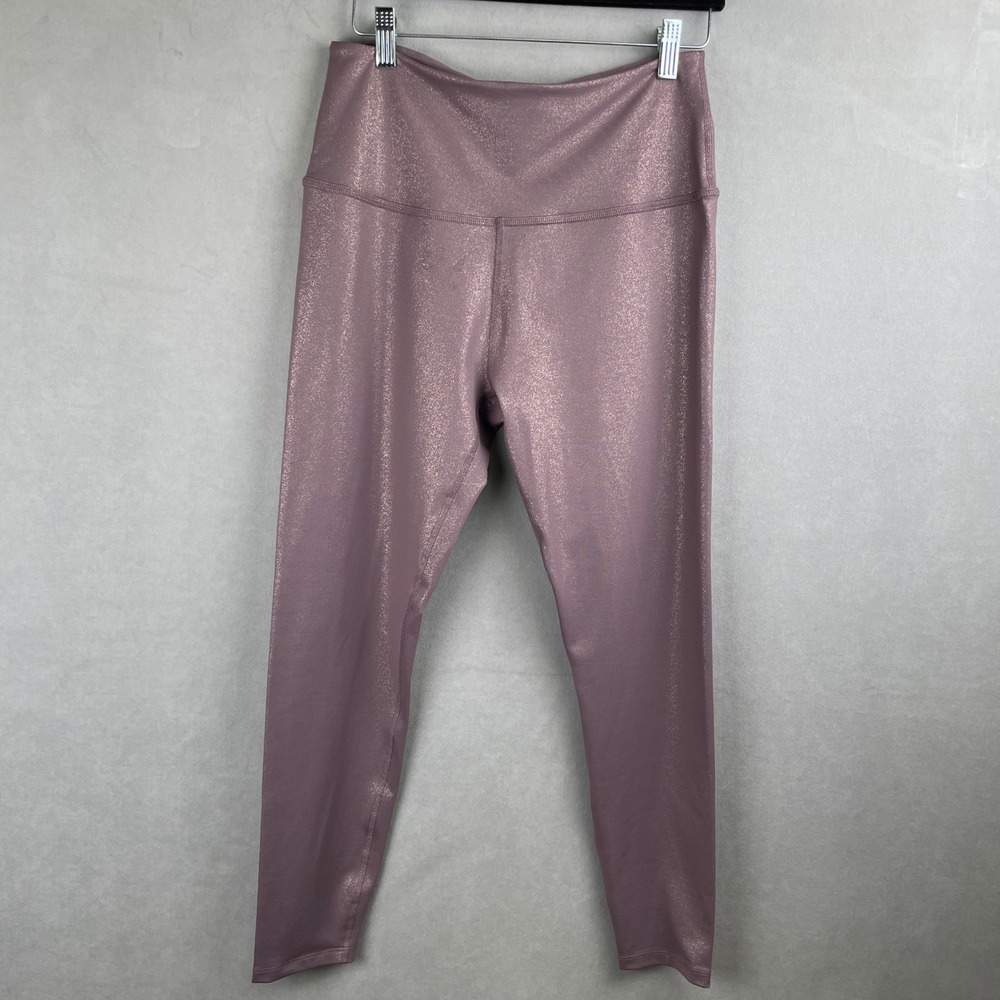 Beyond Yoga Twinkle Leggings Purple Rose Gold Sparkle High Waist USA Gym Luxe XL